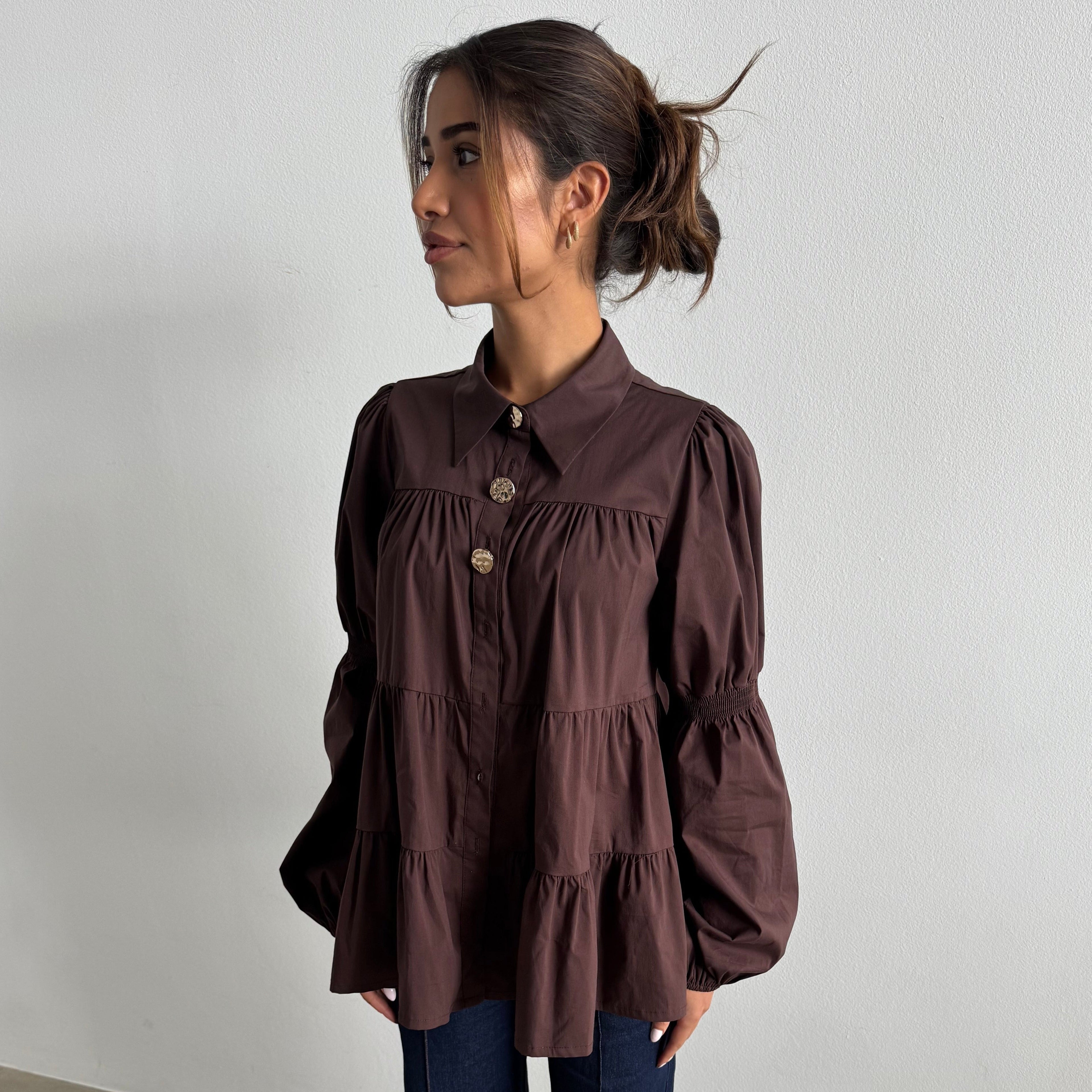 CONTINUE - SKJORTE - SANNA GOLD BUTTONS 15085 - DARK BROWN
