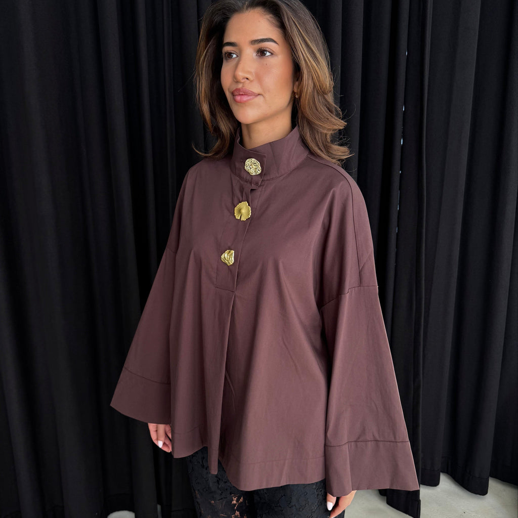 CONTINUE - SKJORTE - KLARA HIGH NECK 15088 - DARK BROWN
