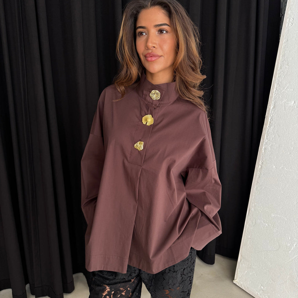 CONTINUE - SKJORTE - KLARA HIGH NECK 15088 - DARK BROWN