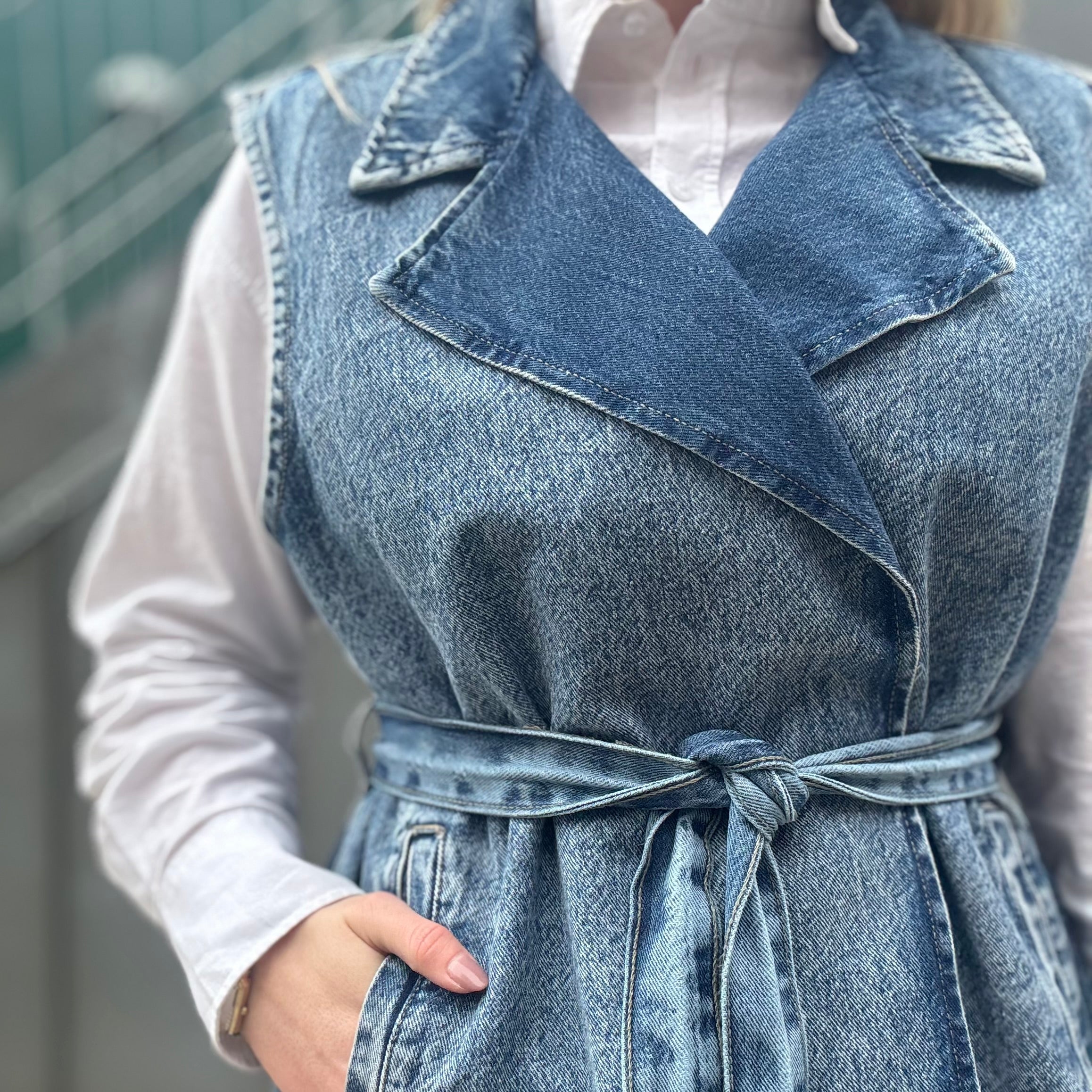 PIECES - VEST - SABINE 17155890 - MEDIUM BLUE DENIM