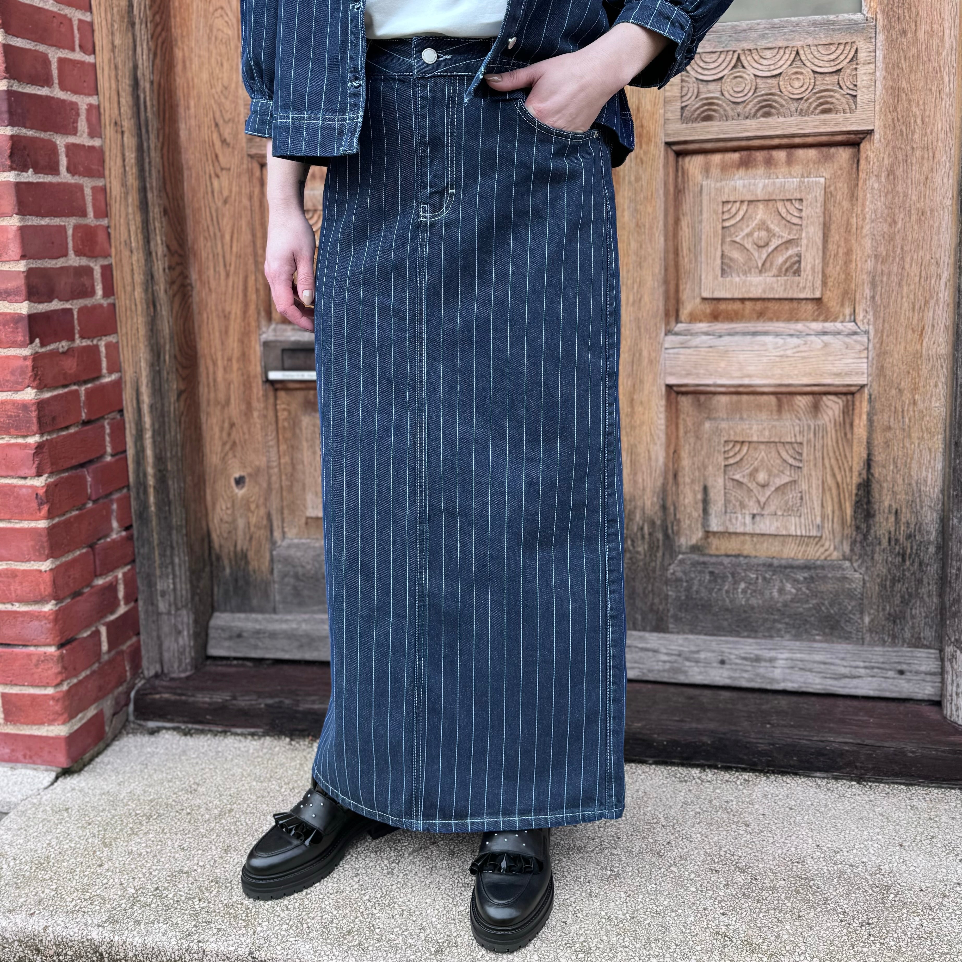 GLOBAL FUNK - DENIM NEDERDEL - JOANCE 60029207 - NAVY PINSTRIPE