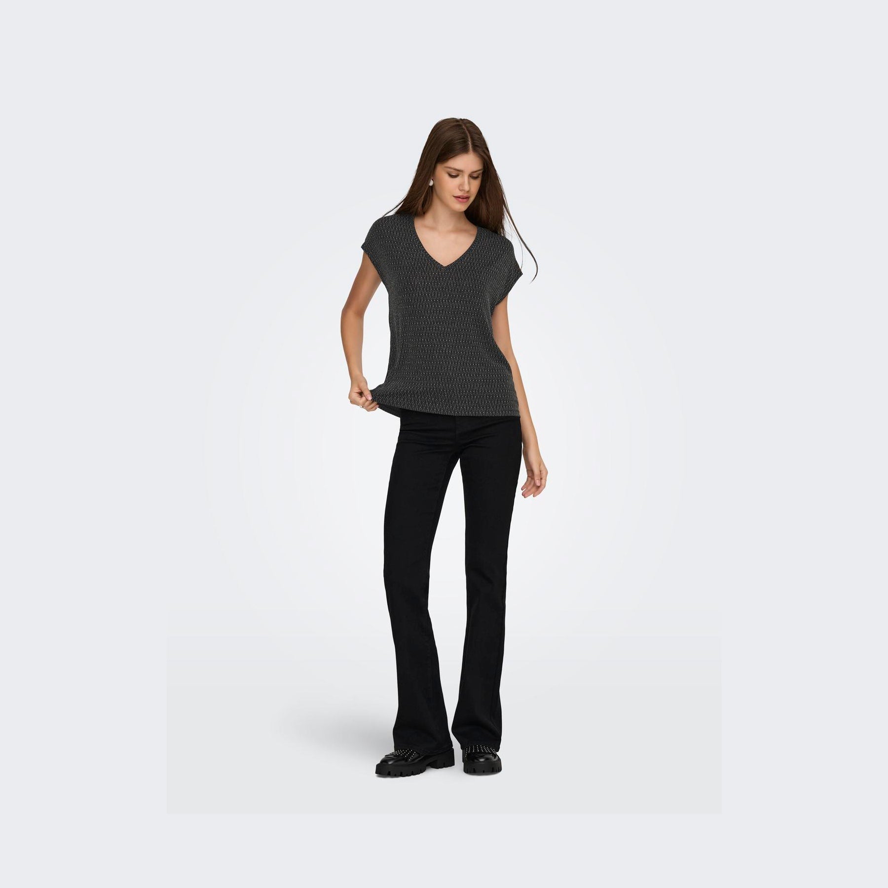 ONLY - TOP - CAROL 15360960 - BLACK/HARLEKIN GLITTER