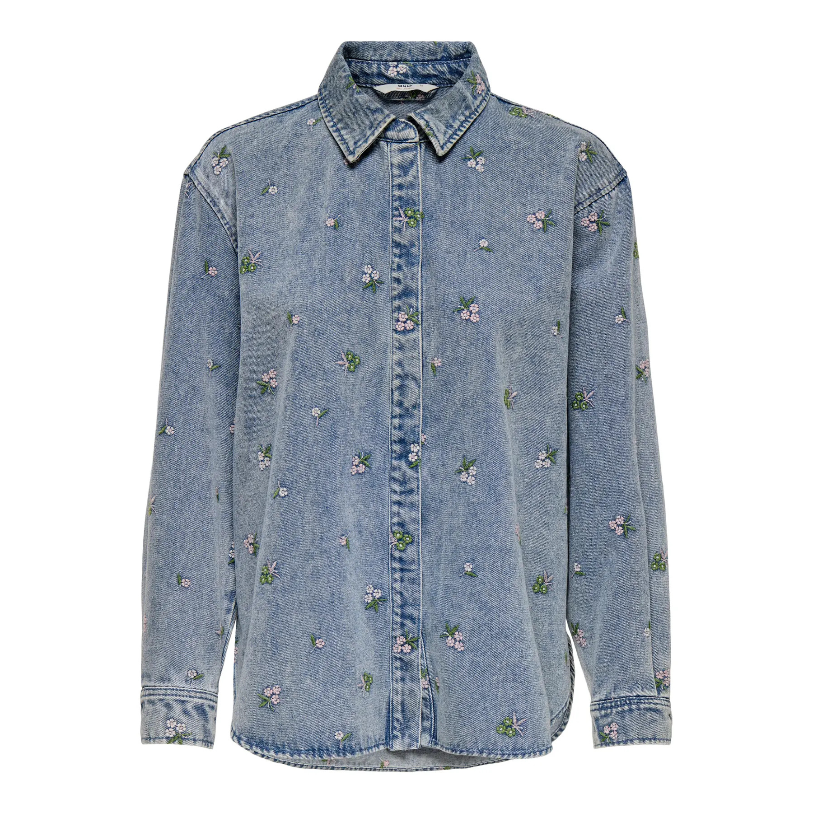 ONLY - DENIM SKJORTE - VERA 15351977 - LIGHT BLUE DENIM/FLOWER EMBROIDERY