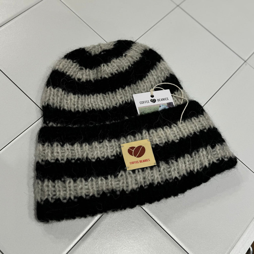 COFFEE BEANIES - SKY BEANIE - STRIPED BLACK/LIGHT GREY