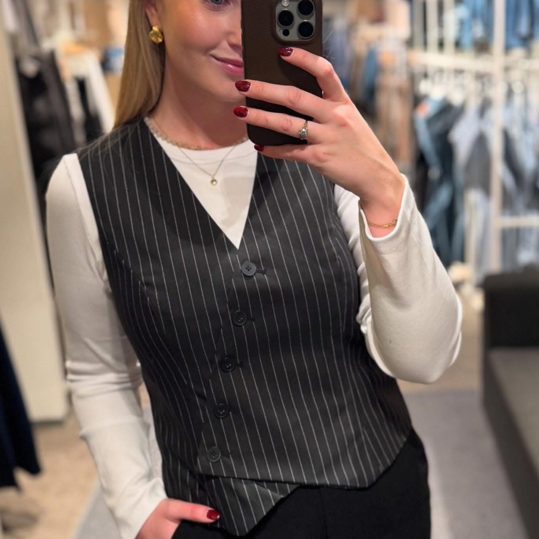 VILA - VEST - ESMA 14101187 - BLACK BEAUTY/BIRCH STRIPES