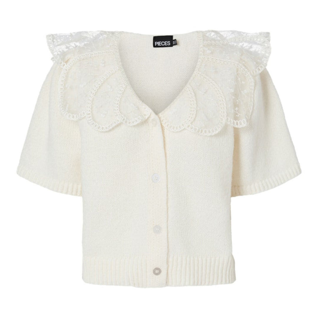 PIECES - CARDIGAN - ABBY LACE 17162417 - CLOUD DANCER