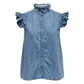 ONLY - TOP - SHANIA FRILL 15344679 - MEDIUM BLUE DENIM