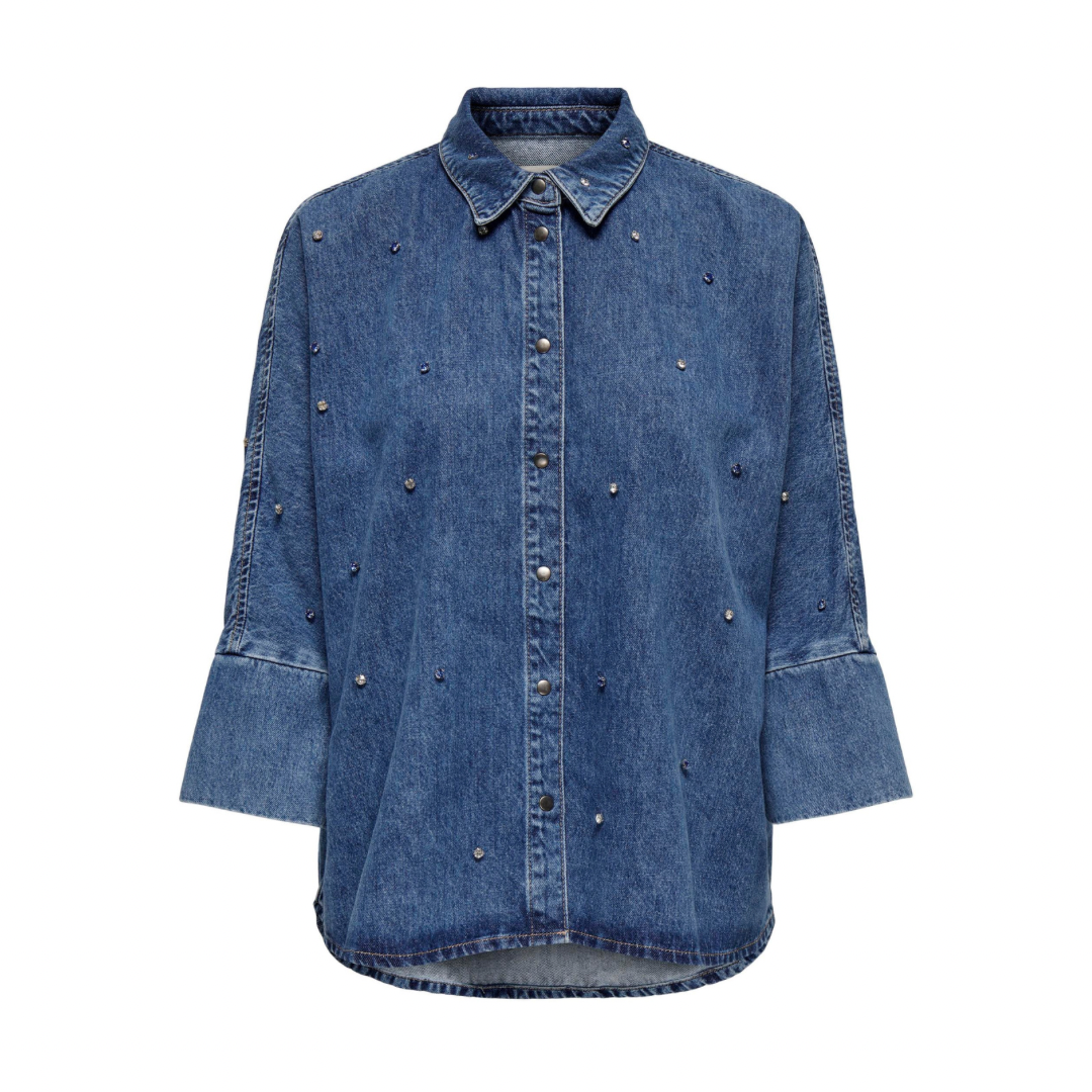 ONLY - DENIM SKJORTE - GRACE RHINESTONE - 15307936 - DENIM