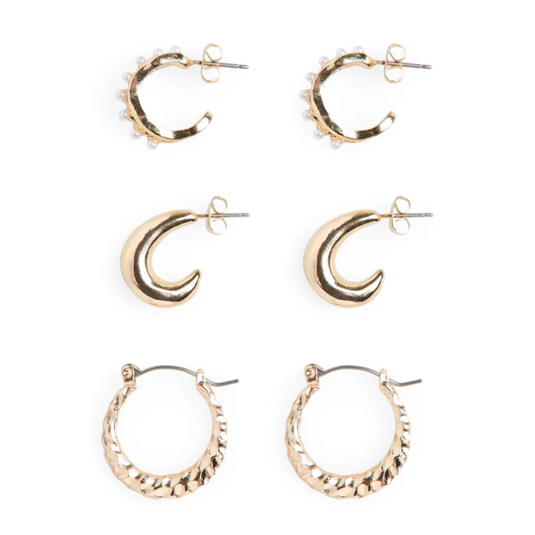 PIECES - 3-PAK ØRERINGE - ALINA 17161382 - GULDFARVET