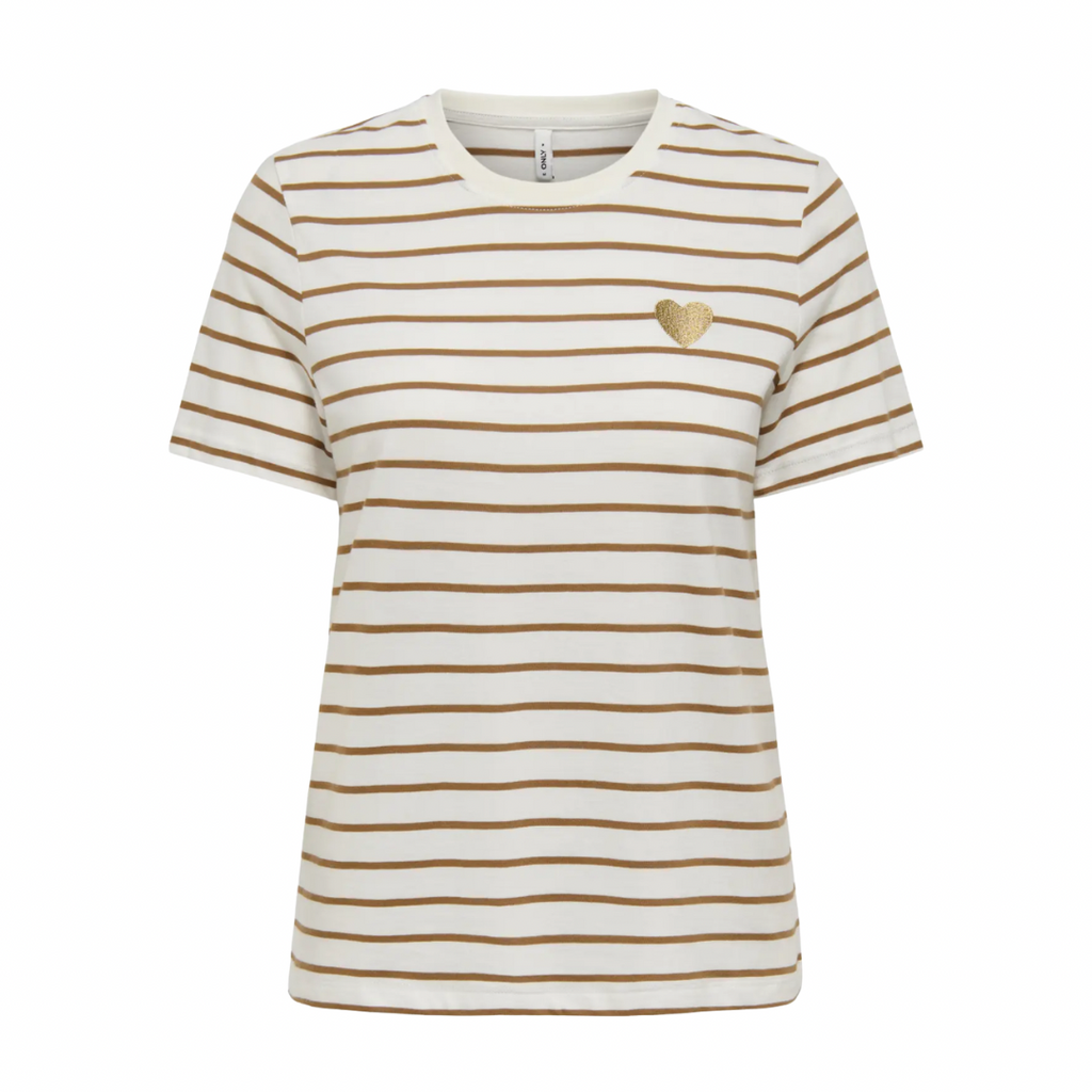 ONLY - T-SHIRT - LIVA 15353397 - CLOUD DANCER/TOASTED COCONUT STRIPES