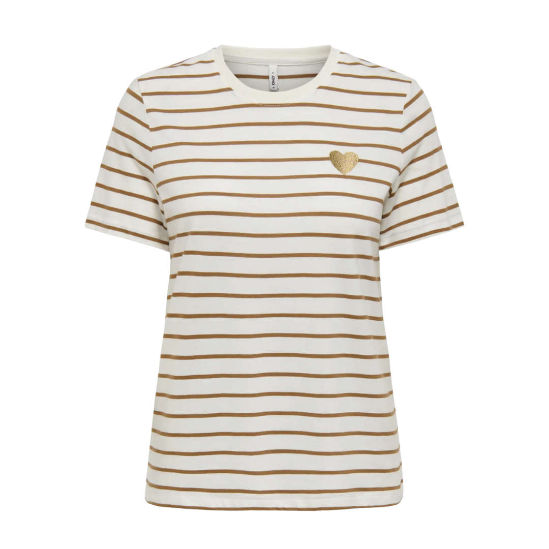 ONLY - T-SHIRT - LIVA 15353397 - CLOUD DANCER/TOASTED COCONUT STRIPES
