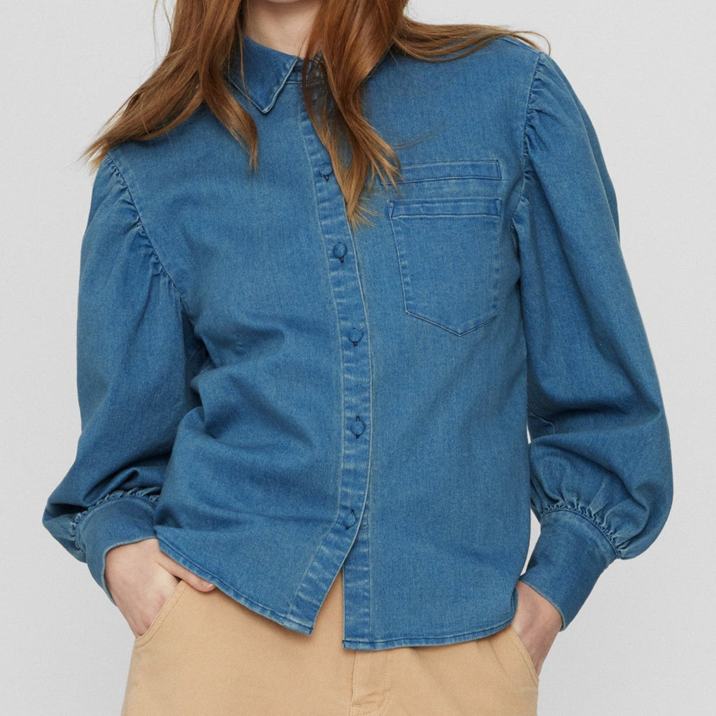 NÜMPH - SKJORTE - CHARLISE 705004 - MEDIUM BLUE DENIM