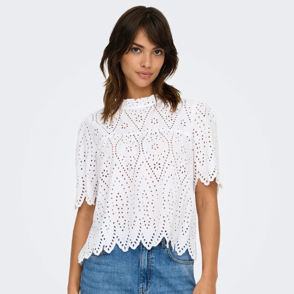 ONLY - BLUSE - NYLA TULUM 15343163 - BRIGHT WHITE EMB.
