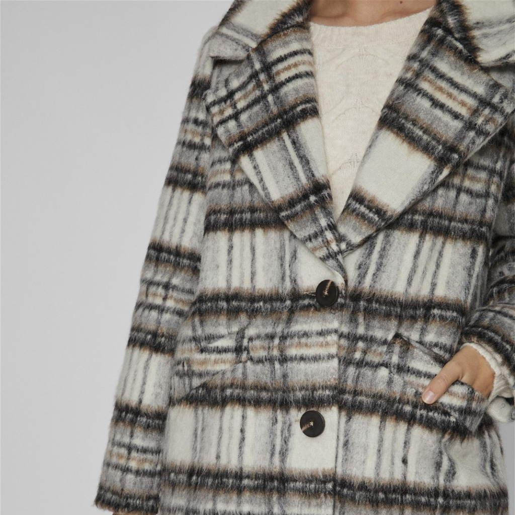 VILA - FRAKKE - ROY 14088259 - BIRCH/NATURAL CHECK