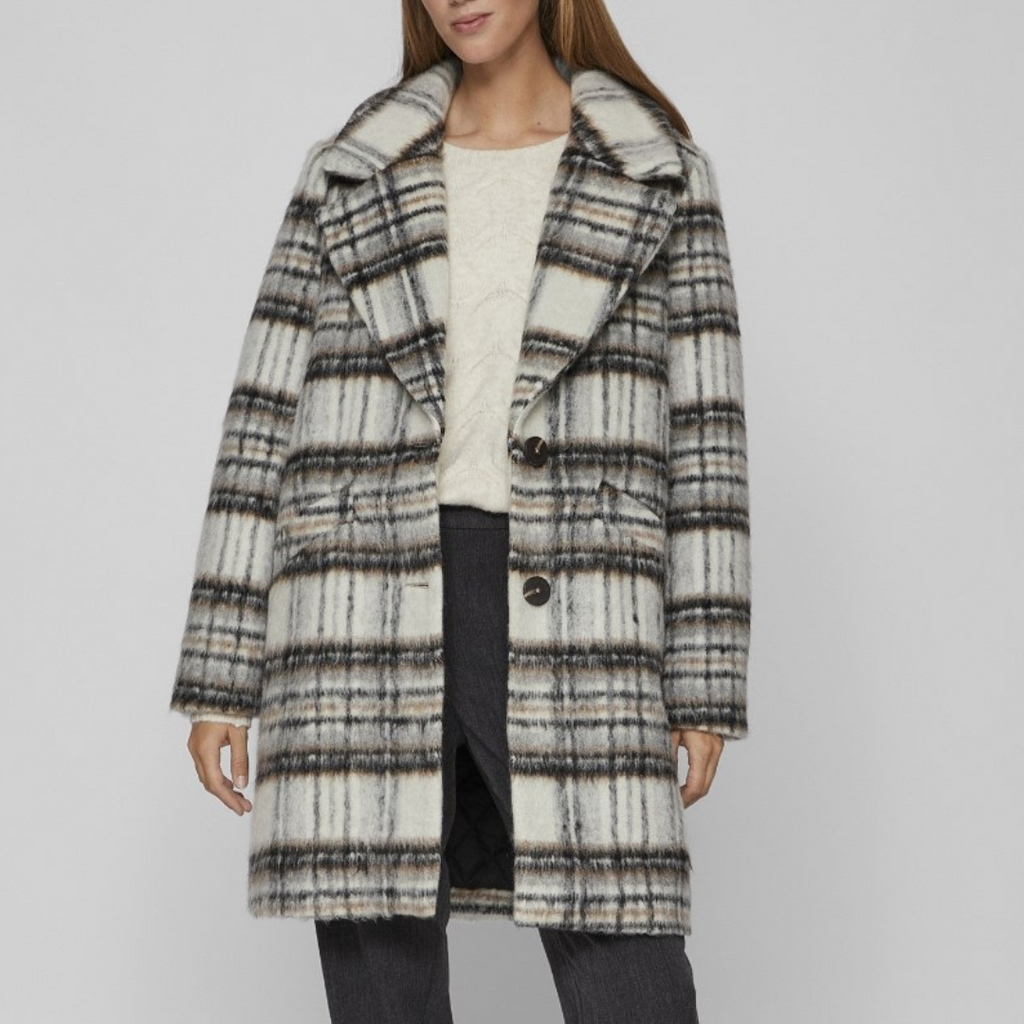 VILA - FRAKKE - ROY 14088259 - BIRCH/NATURAL CHECK