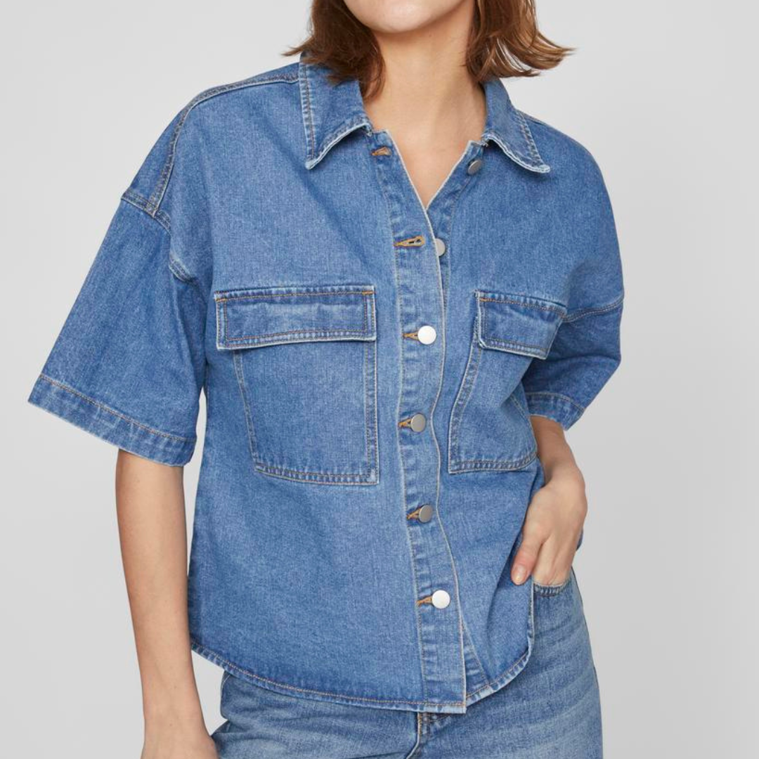 VILA - SKJORTE -  MAYA - 14105186 - MEDIUM BLUE DENIM