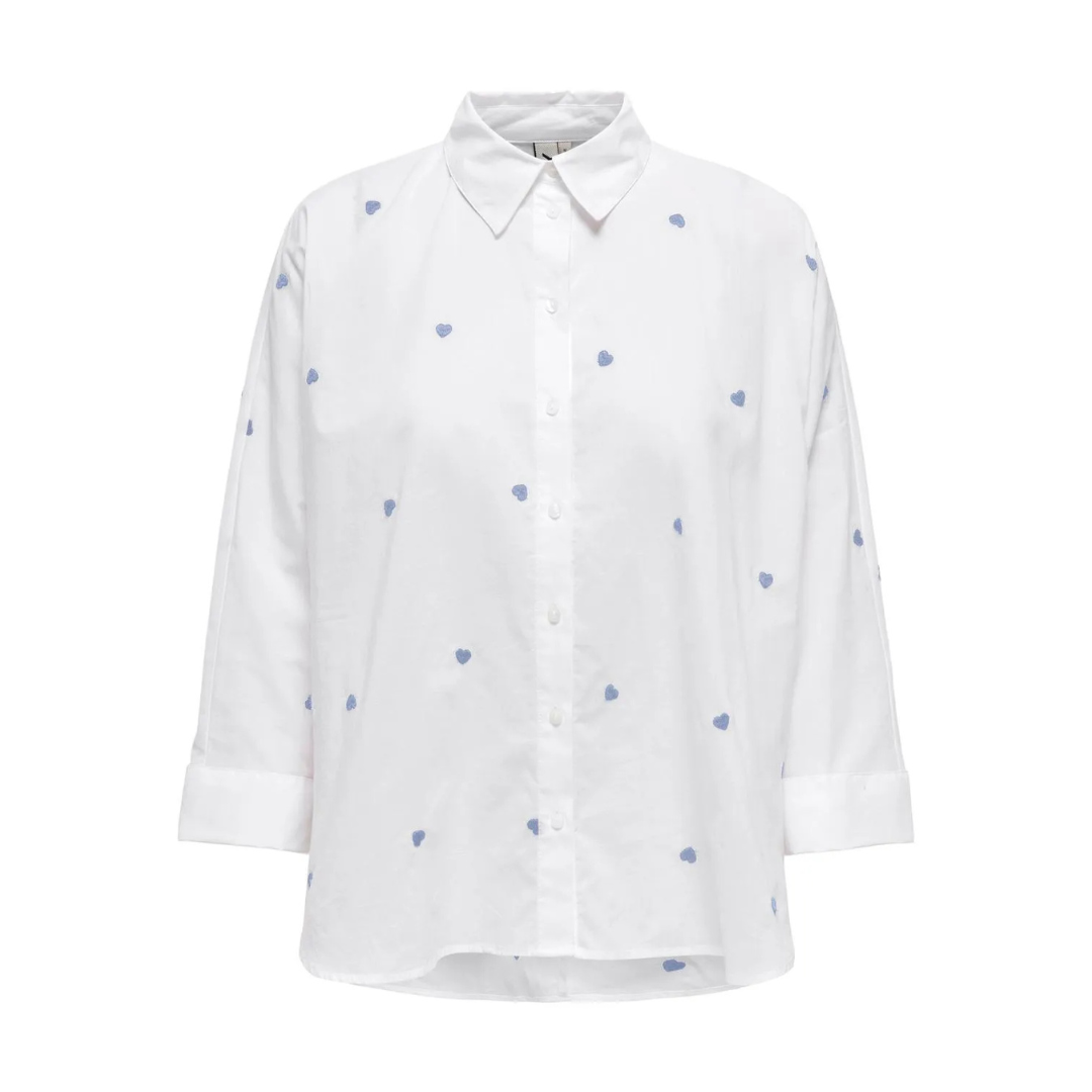 ONLY - SKJORTE - NEW LINA 15283743 - BRIGHT WHITE/BRUNNERA BLUE HEARTS