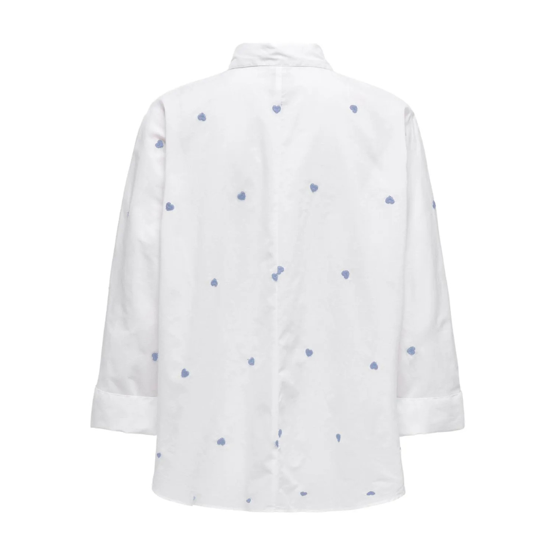 ONLY - SKJORTE - NEW LINA 15283743 - BRIGHT WHITE/BRUNNERA BLUE HEARTS