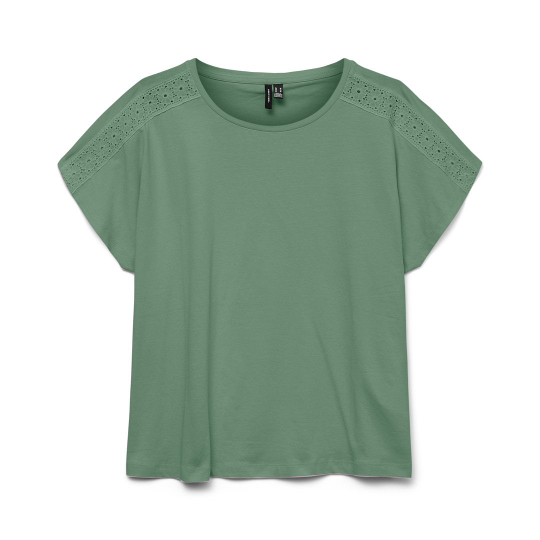 VERO  MODA - T-SHIRT - EMMY LACE TAPE 10325735 - HEGDE GREEN