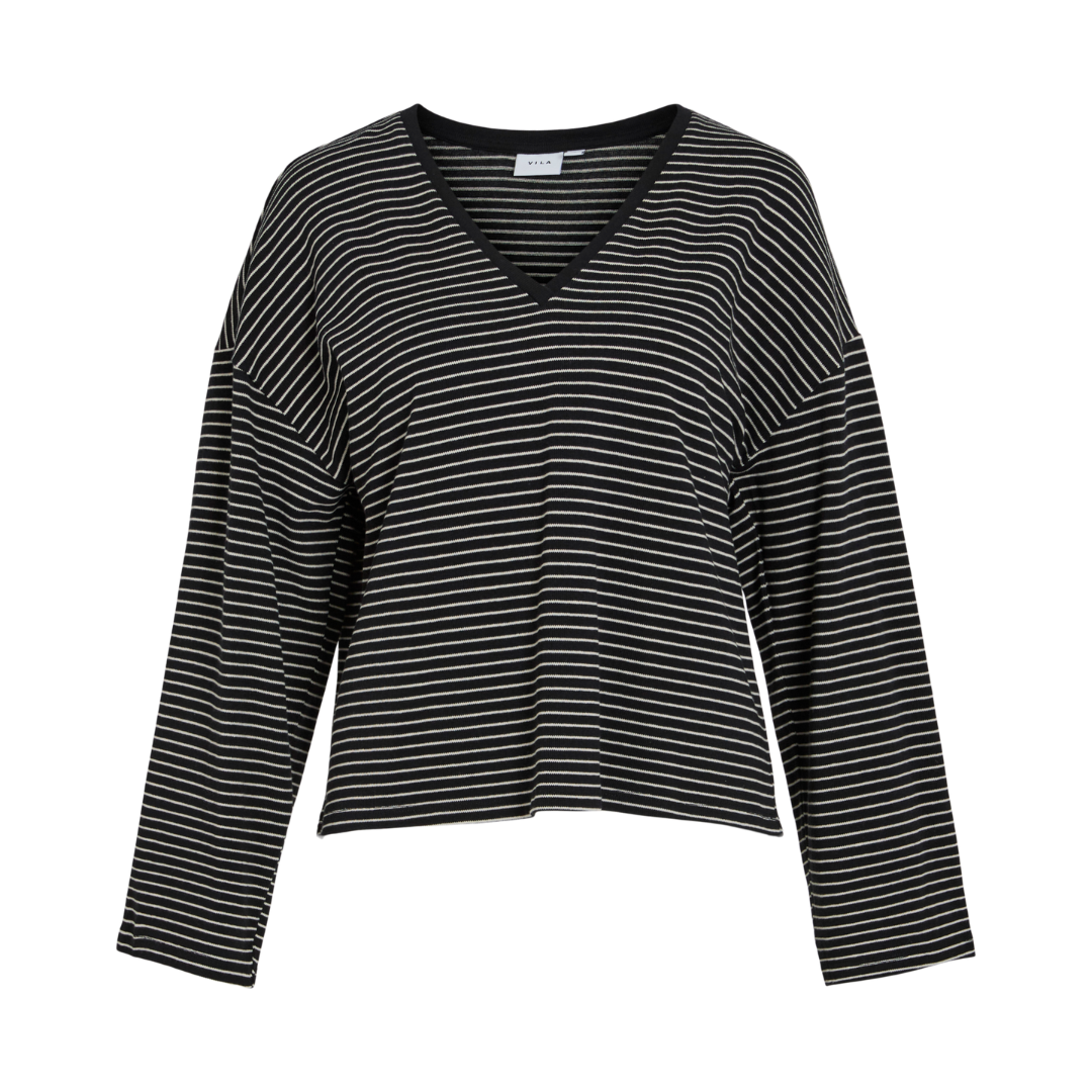 VILA - BLUSE - ALVERA 14102277 - BLACK BEAUTY/BIRCH STRIPES