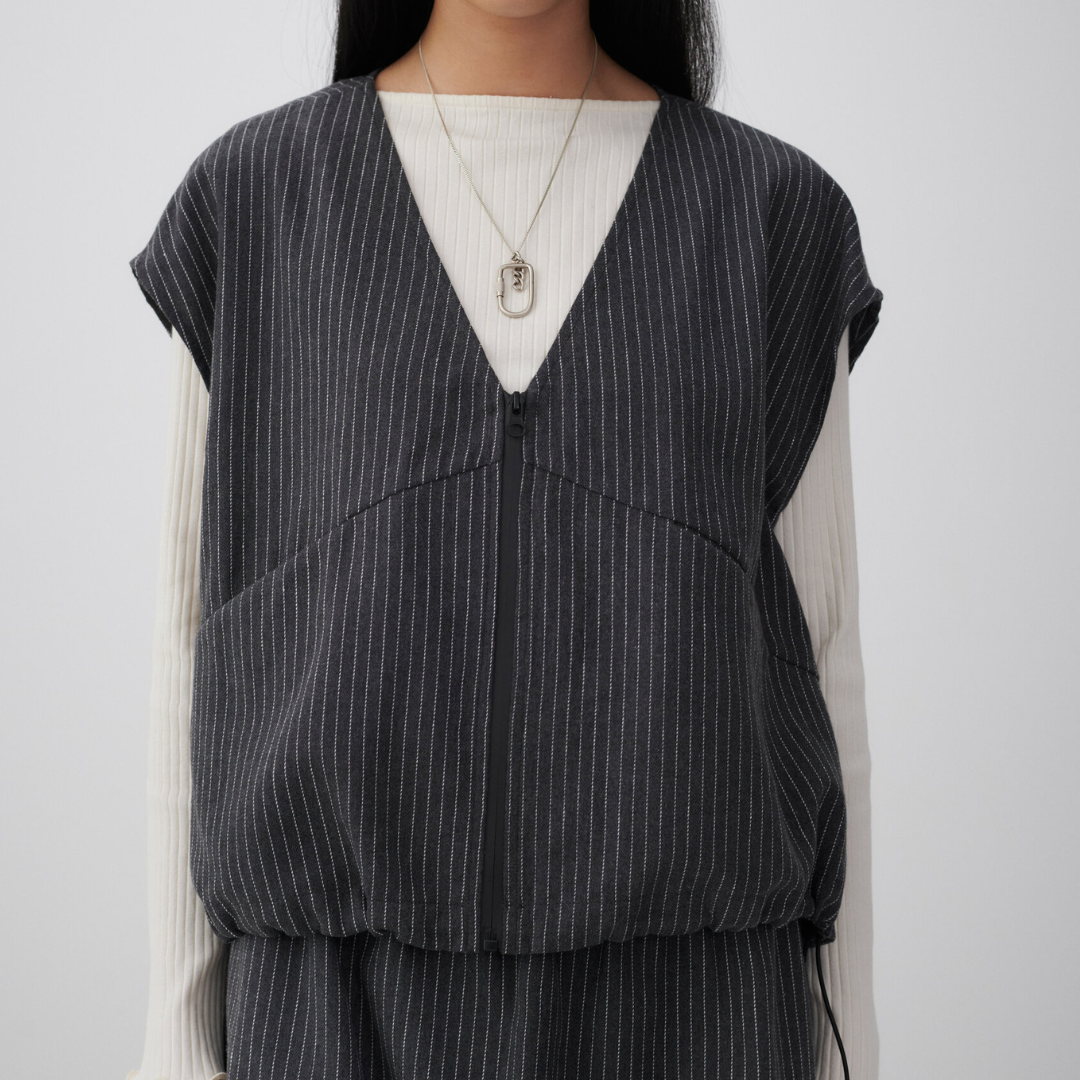 VILA - VEST - KABA ZIPPER 14105831 - POPPY SEED PINSTRIPE