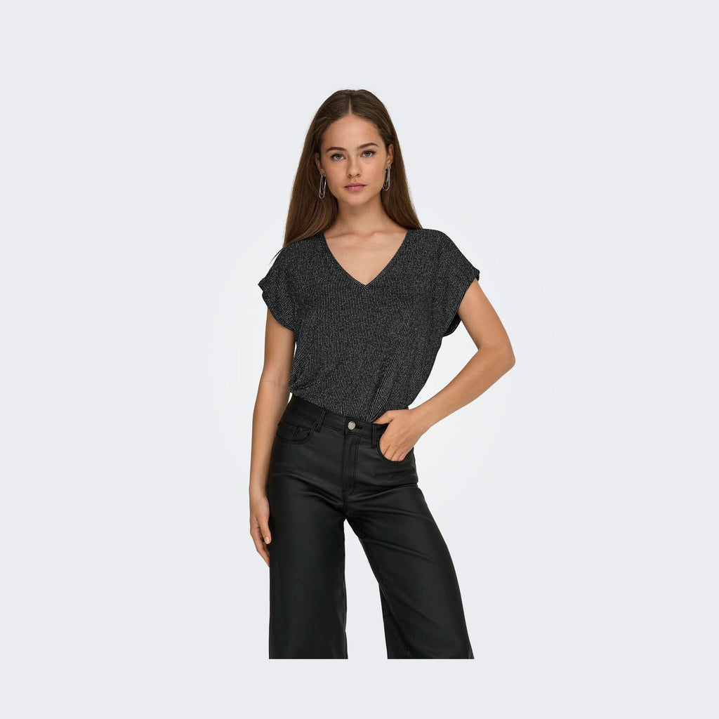 ONLY - TOP - CAROL 15360960 - BLACK/SILVER GLITTER