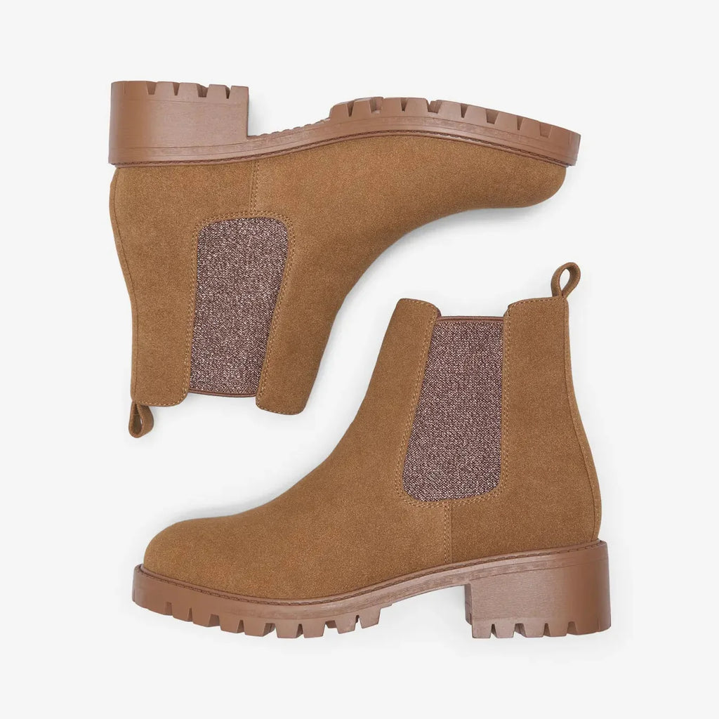 ONLY - STØVLE - ZOE NUBUCK PU - 15356864 - COGNAC DETAIL MACH LUREX