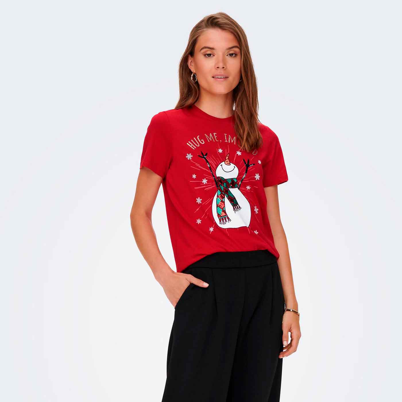 ONLY - T-SHIRT - XMAS YRSA CHRISTMAS 15219616 - URBAN RED