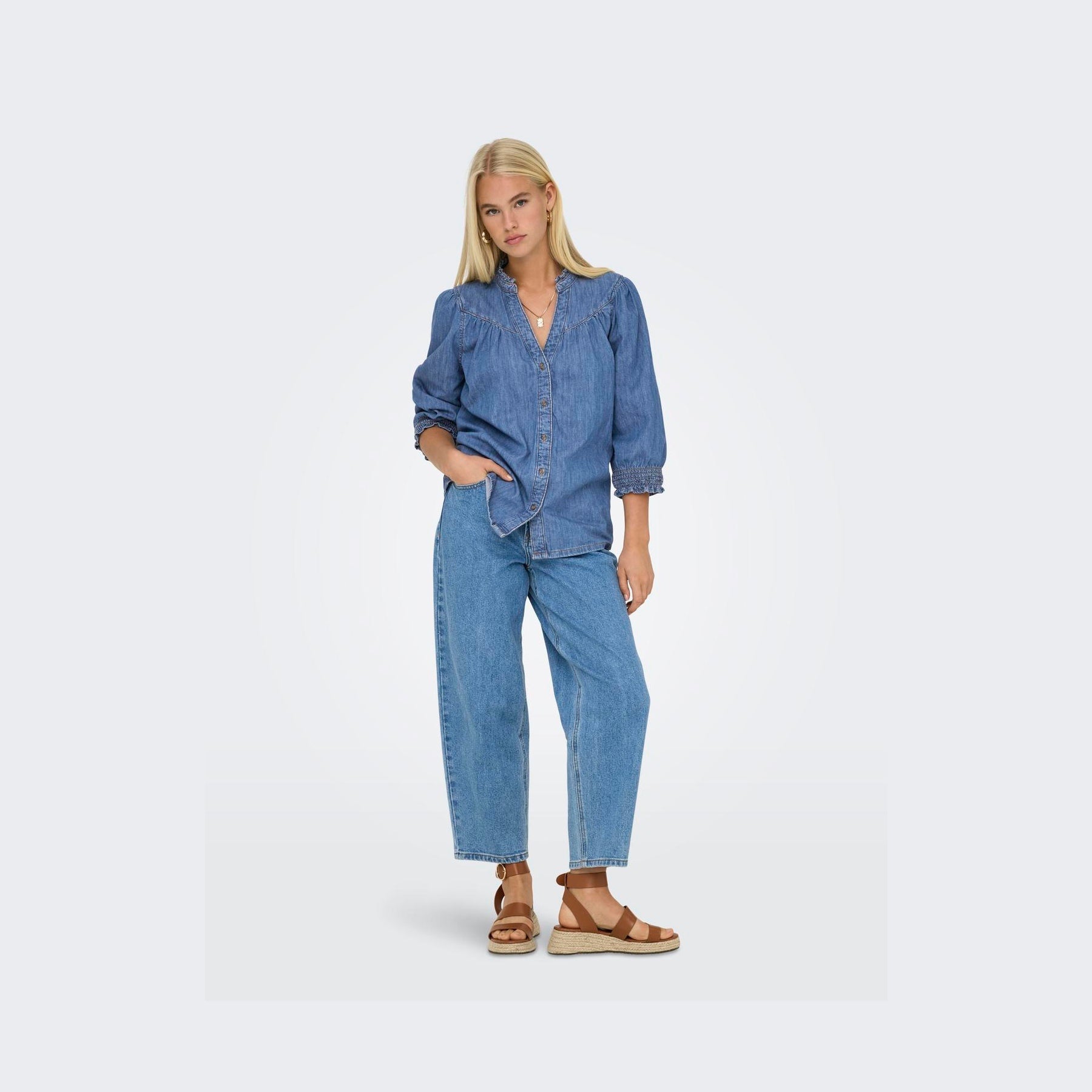 ONLY - SKJORTE - RAYA 15357327 - MEDIUM BLUE DENIM