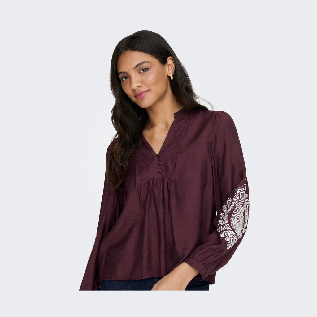 ONLY - BLUSE - KANA 15355285 - WINETASTING/SANDSHELL EMBROIDERY