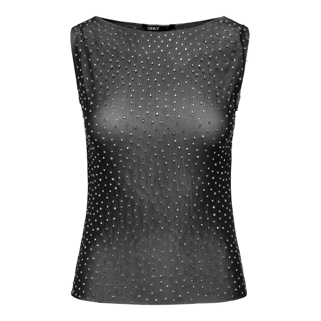 ONLY - TOP - SHINY MESH 15329664 - BLACK DETAIL/SILVER STUDS