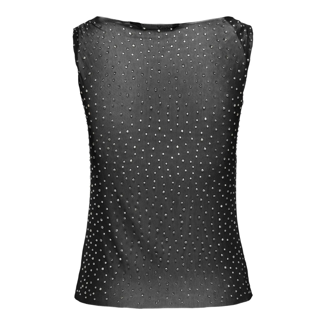 ONLY - TOP - SHINY MESH 15329664 - BLACK DETAIL/SILVER STUDS