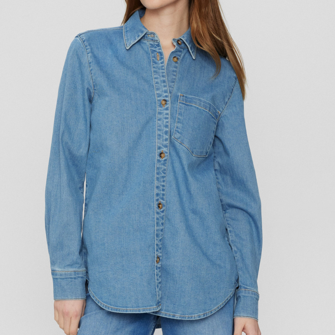 NÜMPH - DENIMSKJORTE - AMBER 705020 - LIGHT BLUE DENIM