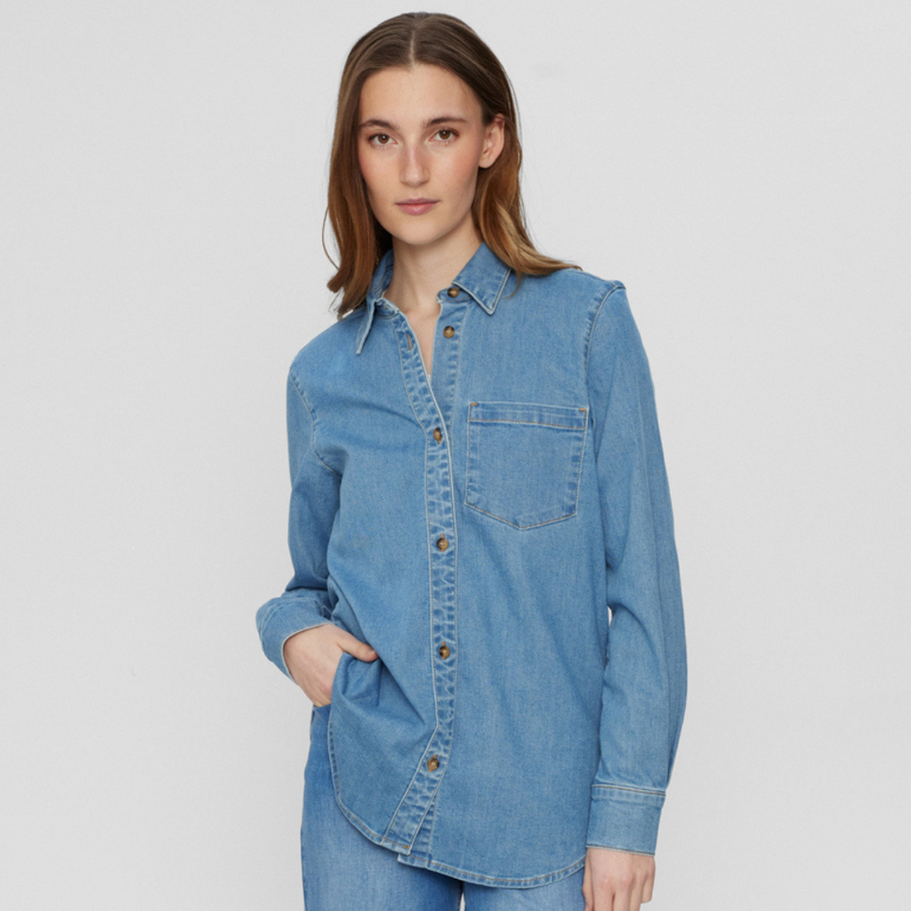 NÜMPH - DENIMSKJORTE - AMBER 705020 - LIGHT BLUE DENIM
