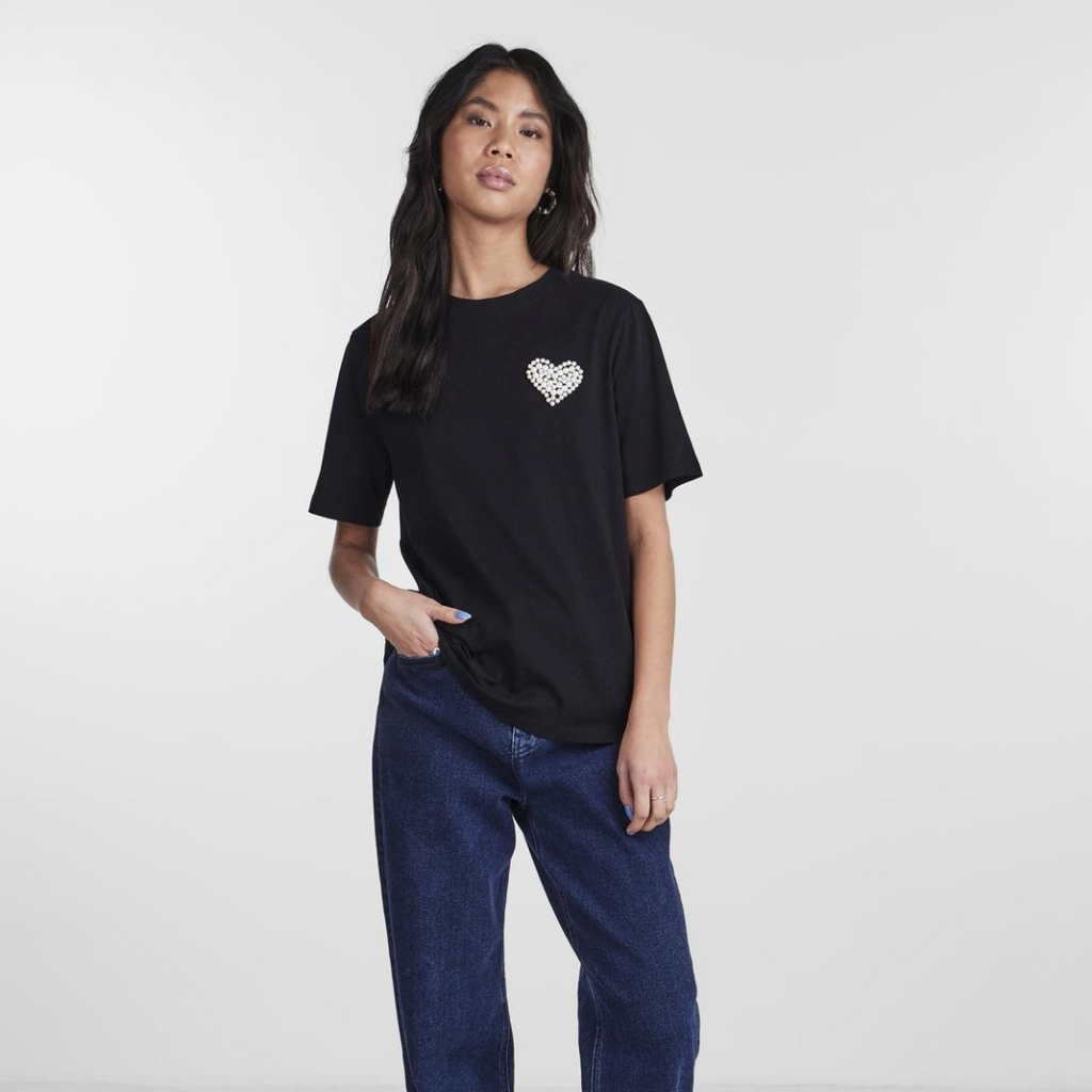 PIECES - T-SHIRT - RIA 17144649 - BLACK PEARL HEART