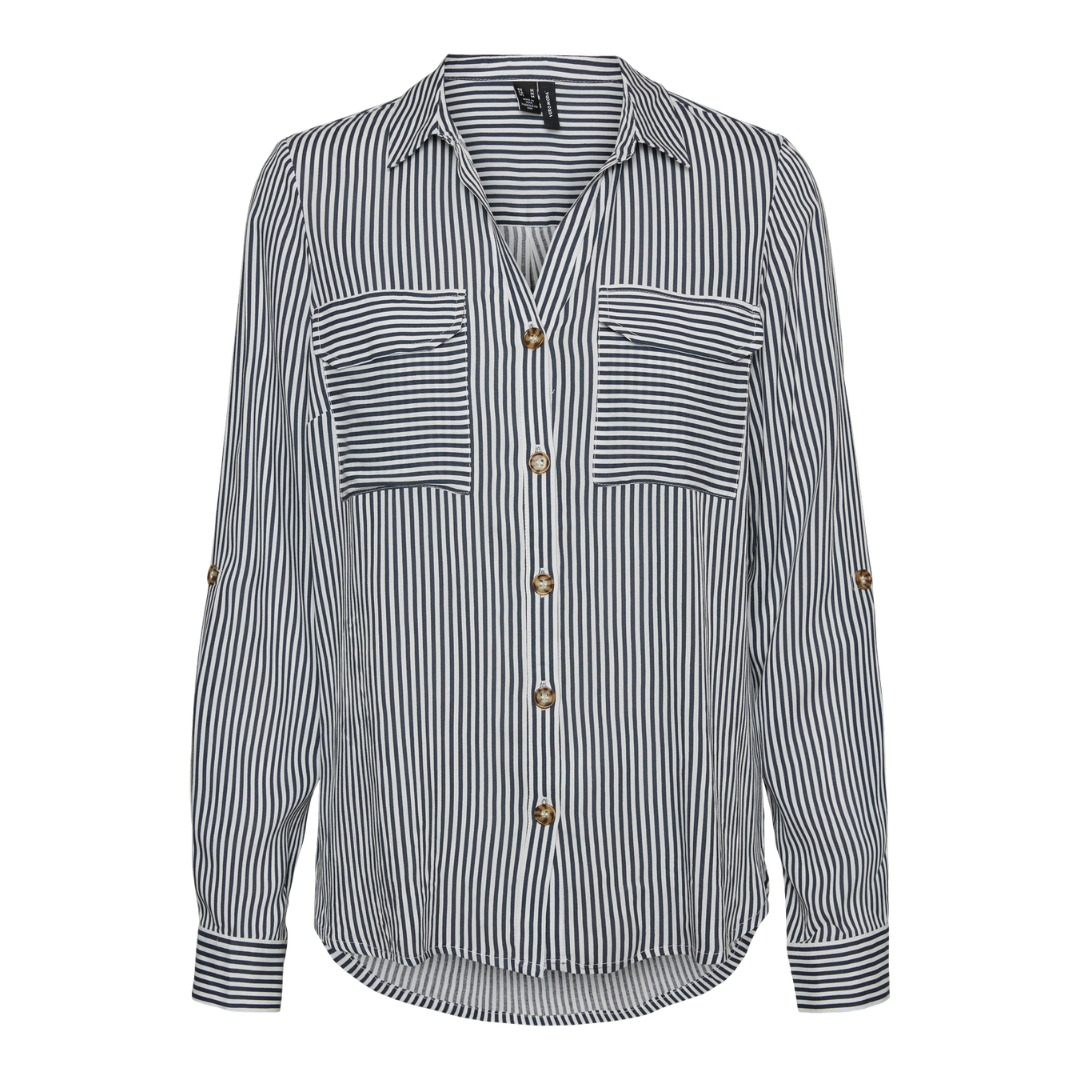 VERO MODA - SKJORTE - BUMPY 10275283 - SNOW WHITE/INDIA INK STRIPES