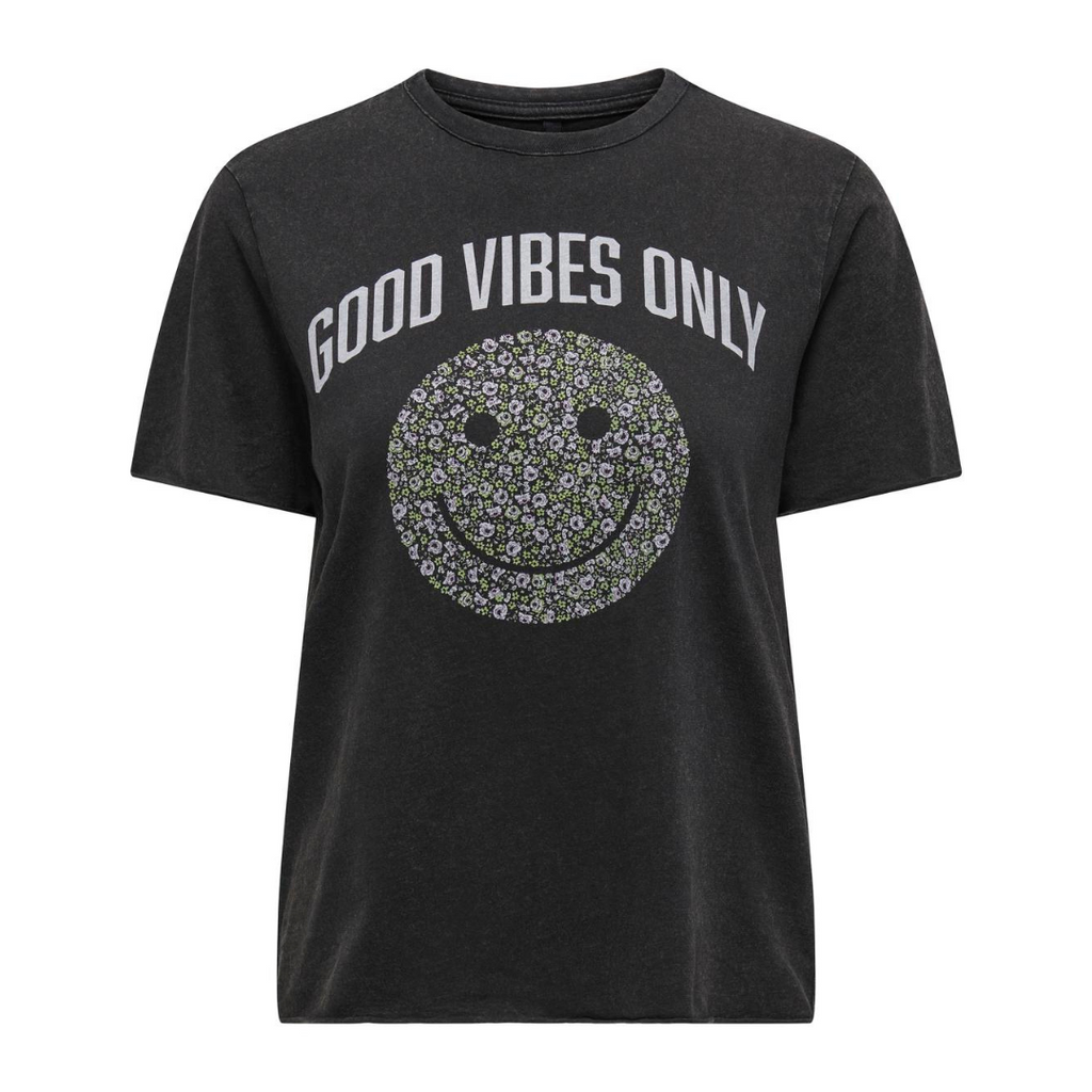 ONLY - T-SHIRT - LUCY 15215721 - BLACK PRINT/GOOD VIBES ONLY