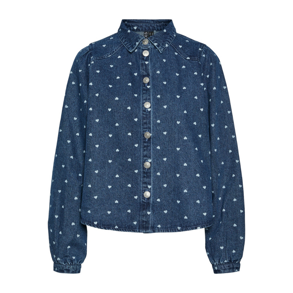 PIECES - DENIMSKJORTE - NEA 17151579 - MEDIUM BLUE DENIM/HEARTS