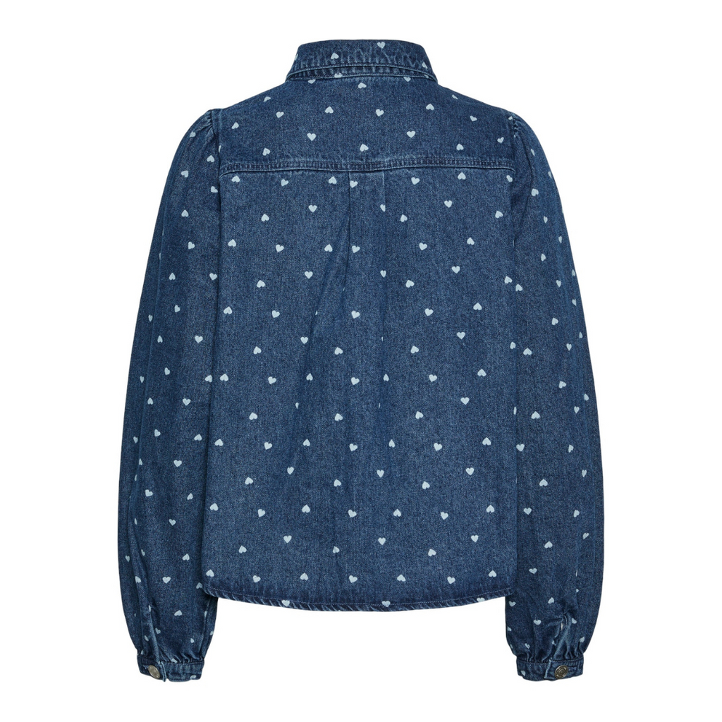 PIECES - DENIMSKJORTE - NEA 17151579 - MEDIUM BLUE DENIM/HEARTS