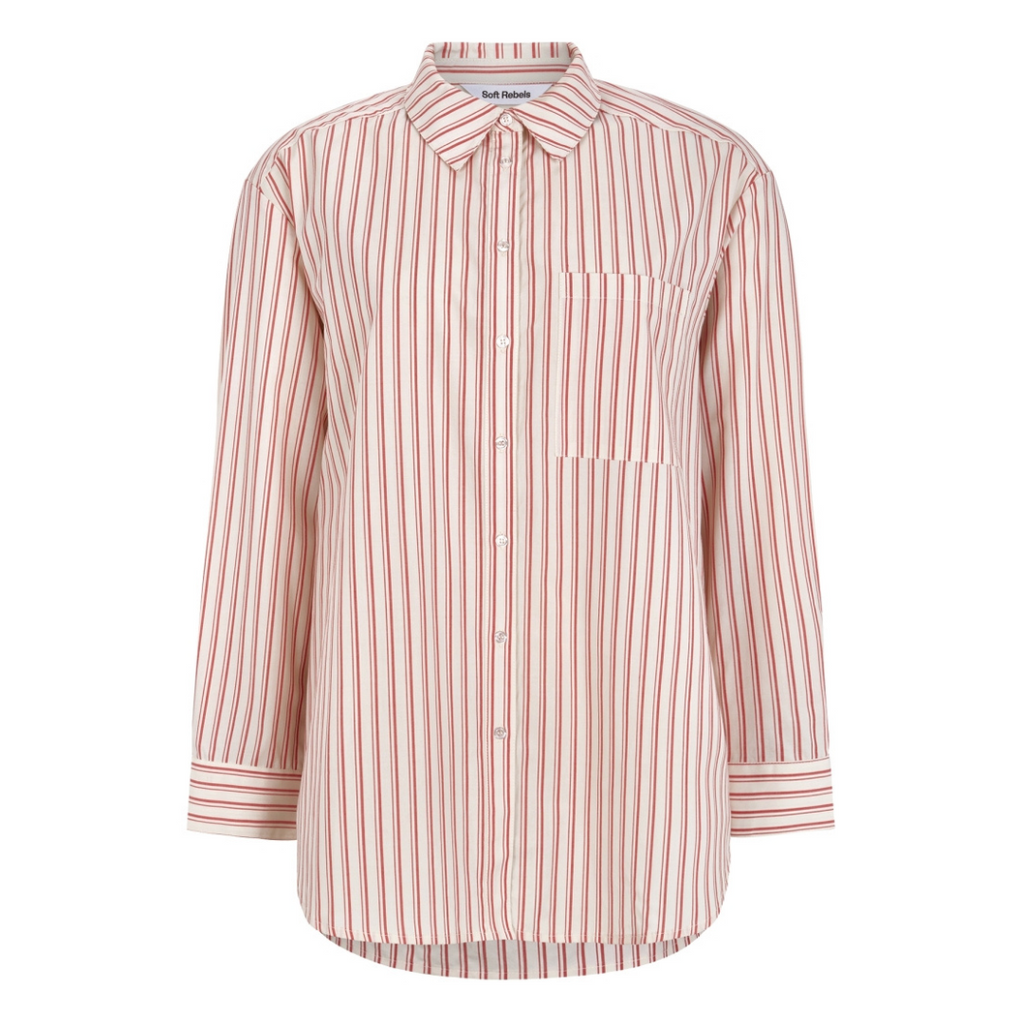 SOFT REBELS - SKJORTE - VERONICA SRX248-705 - ARCTIC WOLF/RACING RED STRIPES