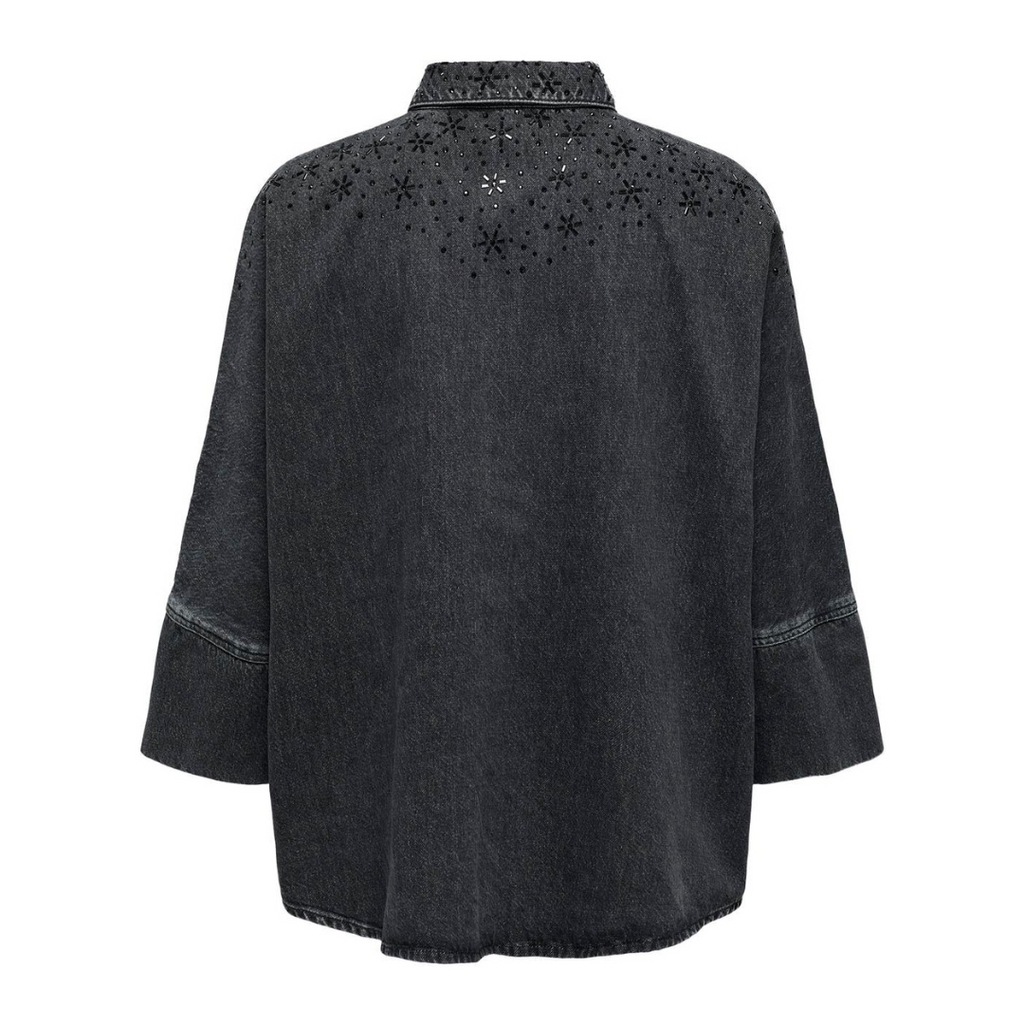 ONLY - DENIMSKJORTE - GRACE 15347082 - WASHED BLACK EMBELLISH