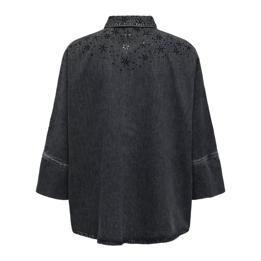 ONLY - DENIMSKJORTE - GRACE 15347082 - WASHED BLACK EMBELLISH