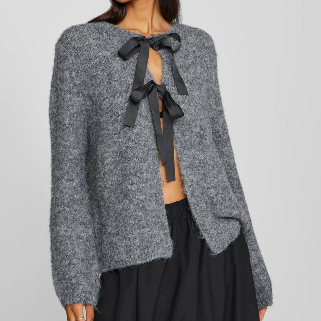 VILA - CARDIGAN - BOWS 14103180 - MEDIUM GREY MELANGE