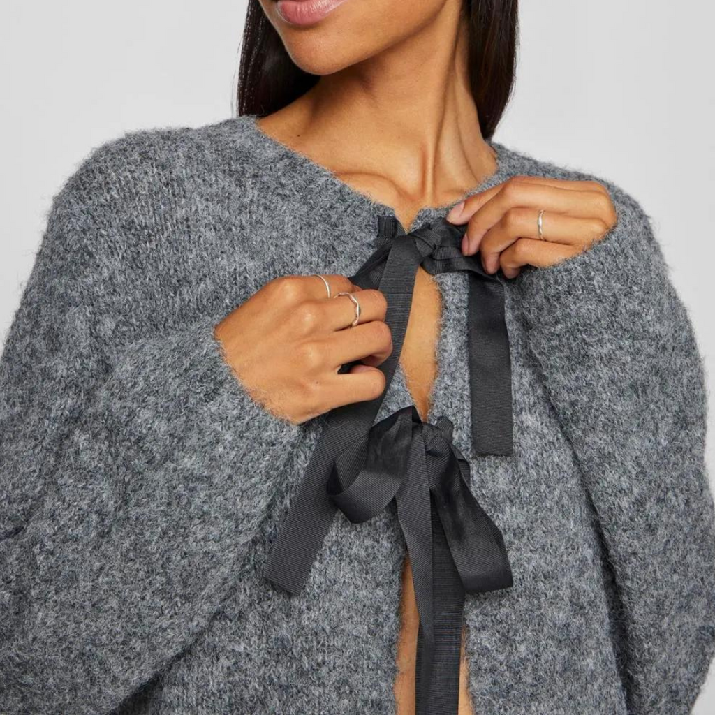 VILA - CARDIGAN - BOWS 14103180 - MEDIUM GREY MELANGE