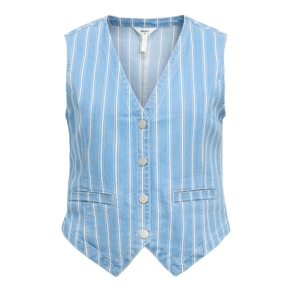 OBJECT - VEST - MOLLIE 23046637 - LIGHT BLUE DENIM/WHITE