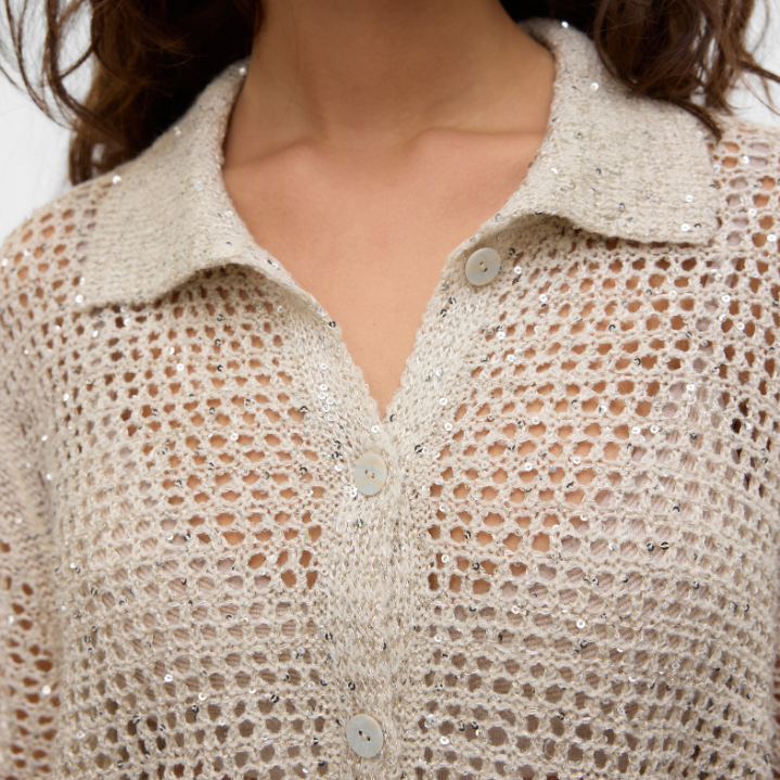 VERO MODA - CARDIGAN - LEILANI GLITTER 10327753 - BIRCH/SILVER SEQUINCE
