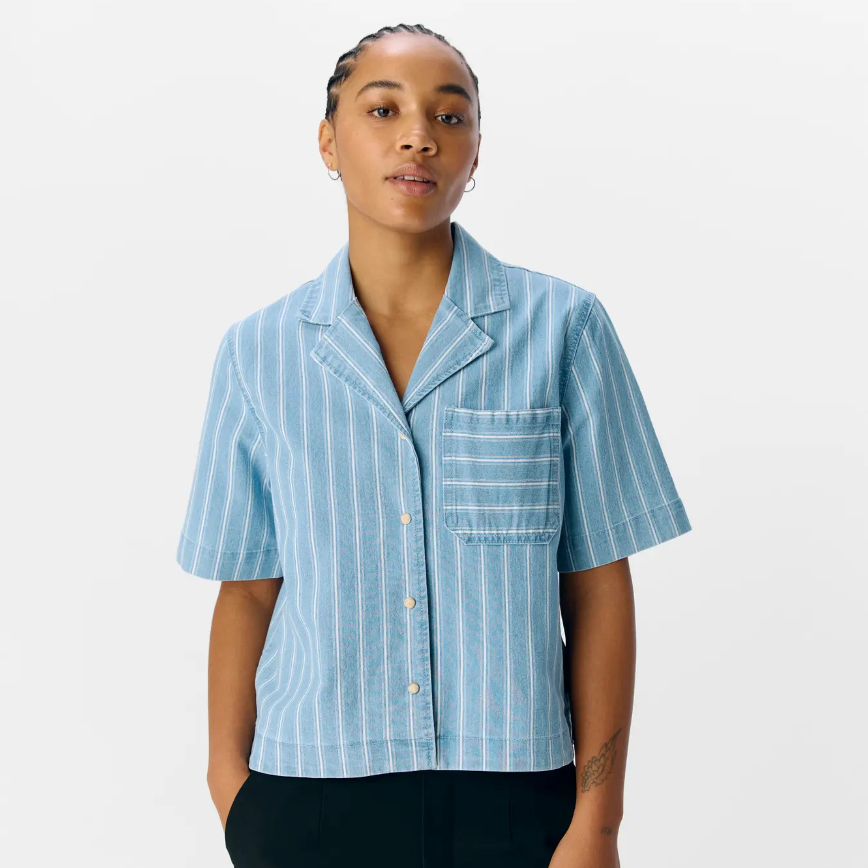 OBJECT - DENIM SKJORTE - ELSIE 23046794 - LIGHT BLUE DENIM/WHITE STRIPES