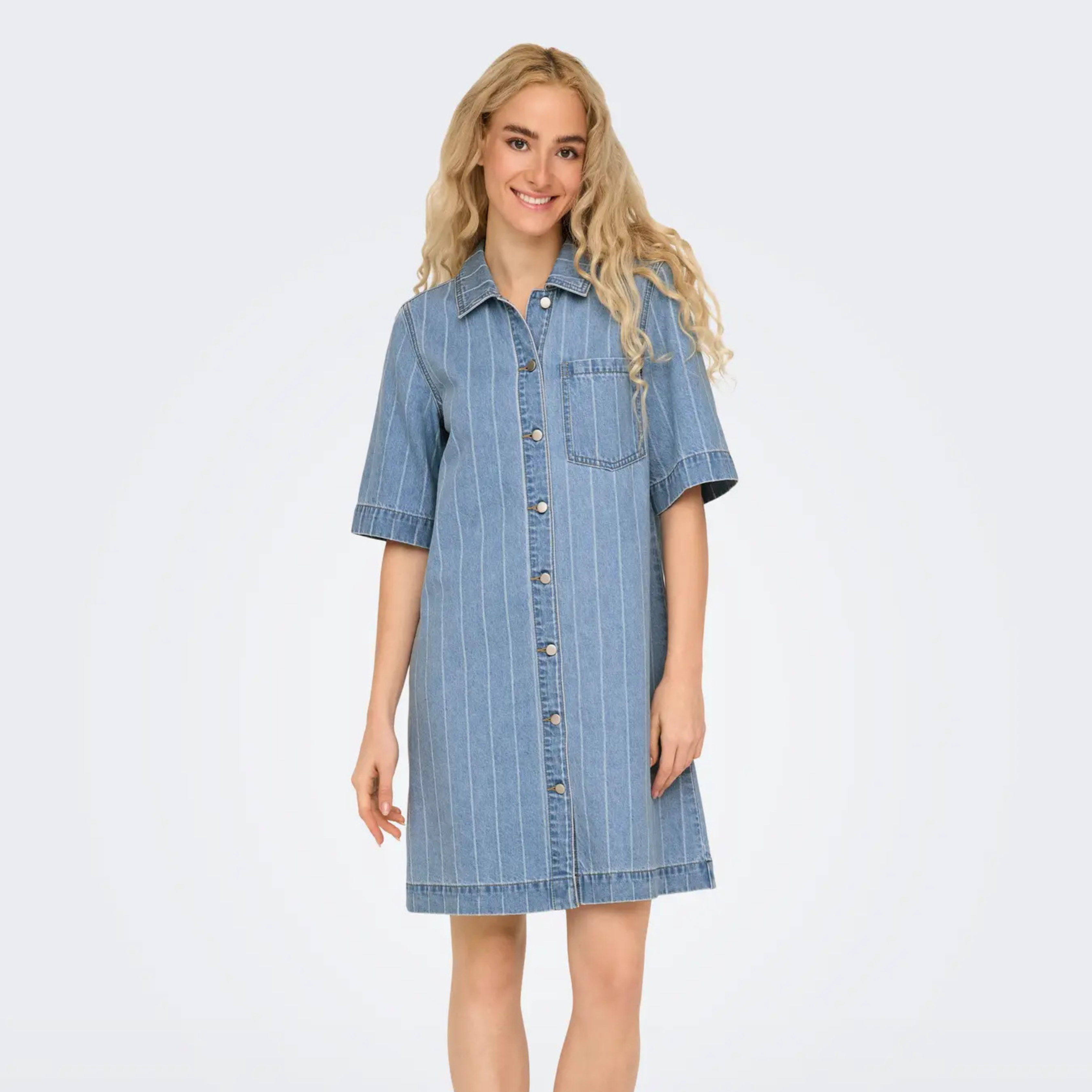 ONLY - DENIM KJOLE - ASTA 15355054 - LIGHT BLUE DENIM STRIPE
