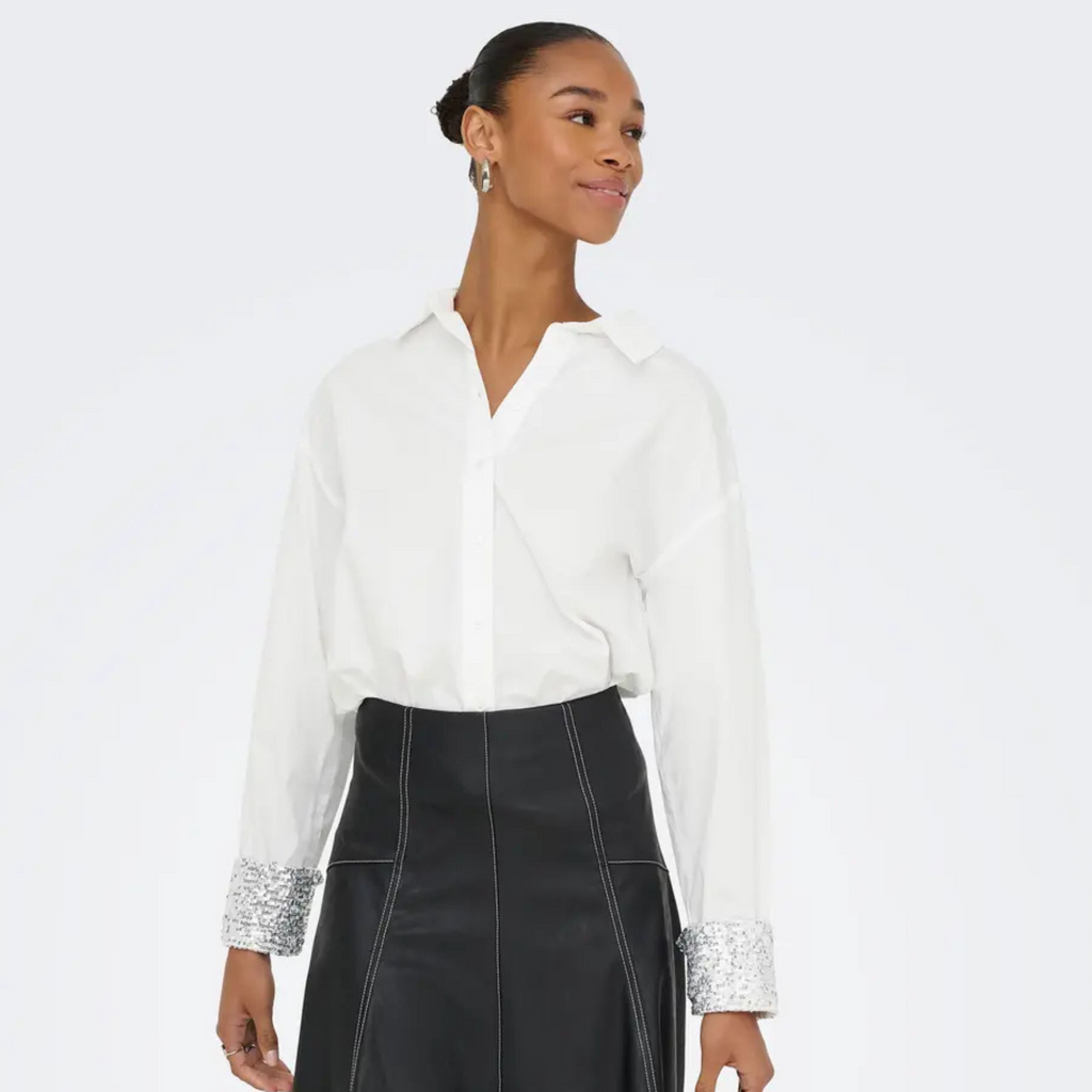 ONLY - SKJORTE - PANAMA 15355828 - BRIGHT WHITE/SEQUINS