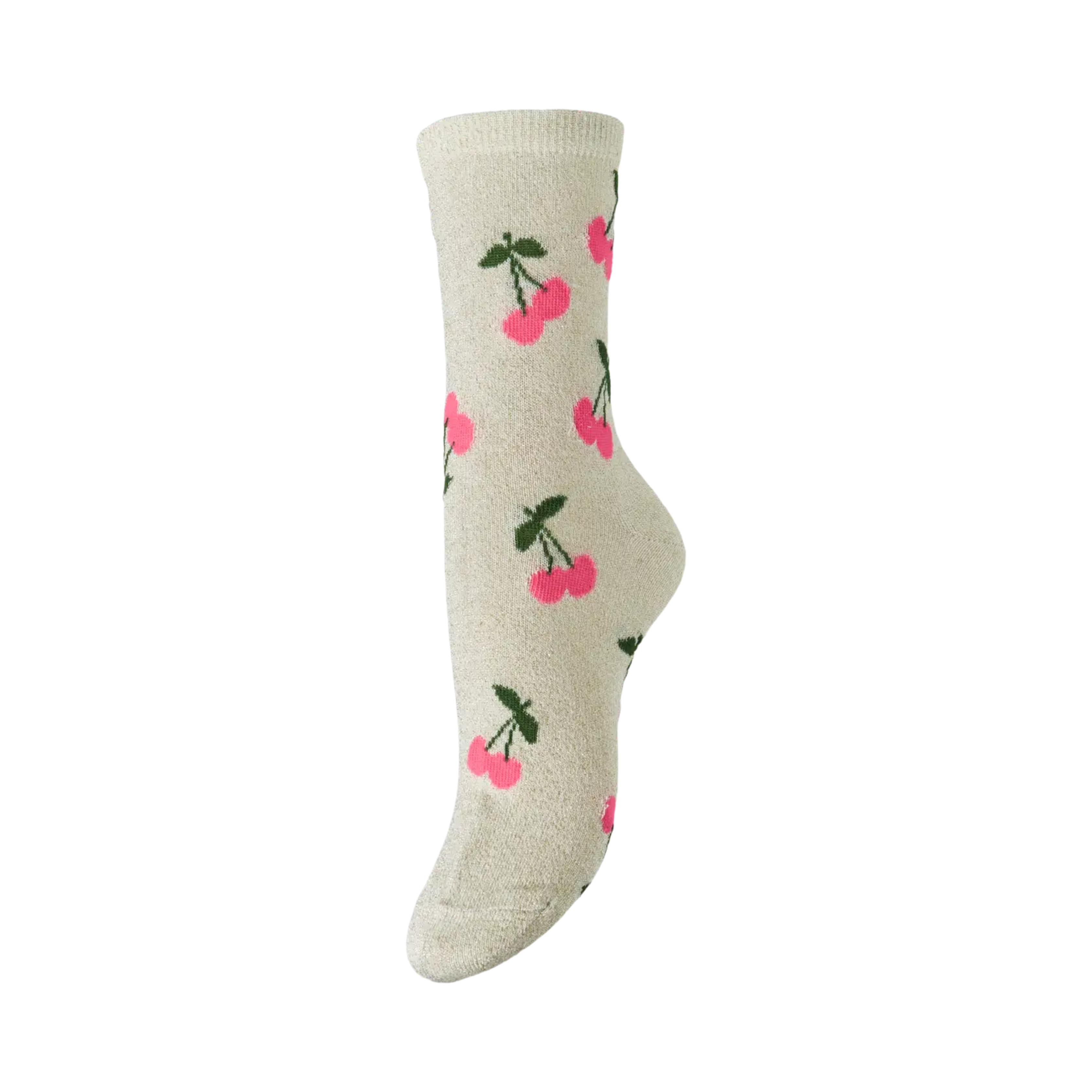 PIECES - GLIMMERSTRØMPE - SEBBY 17163854 - CLOUD CREAM/CHERRIES